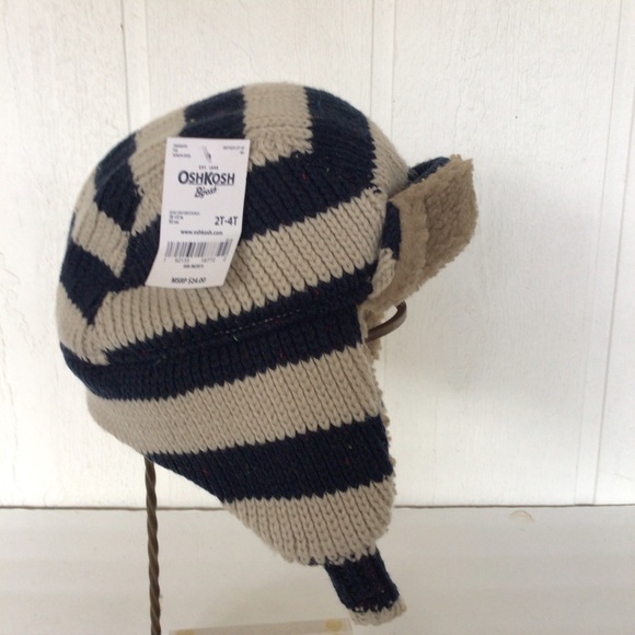 OSH KOSH BGOSH STRIPED FUZZY TRAPPER HAT NWT - Picture 6 of 16